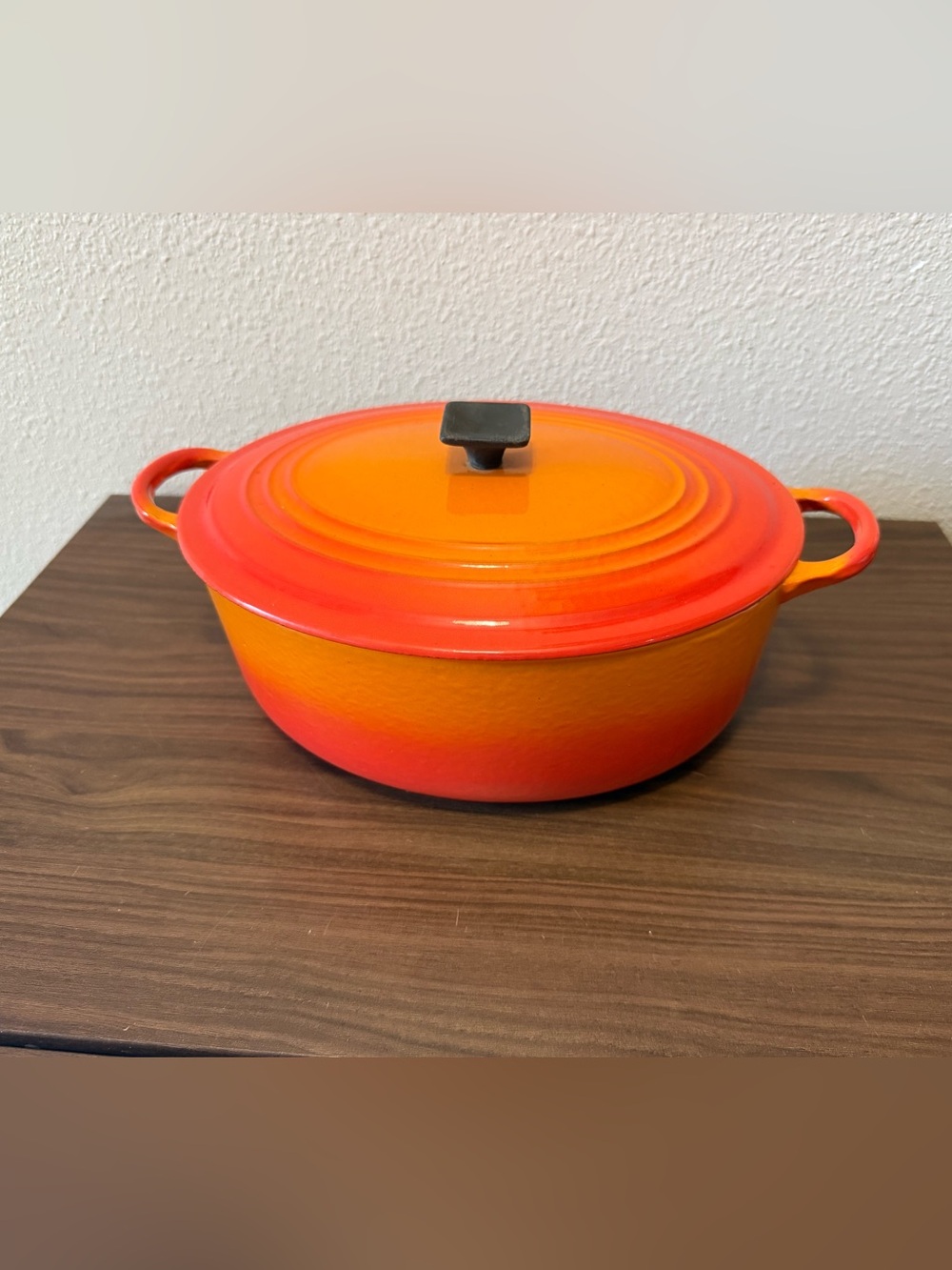 Le Creuset Orange to Red Gradient Enameled Cast Iron Casserole flame vintage